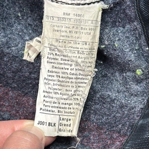 Carhartt J001 Black Detroit Blanket Lined Canvas Jacket 2013 Grunge Large - Picture 10 of 13